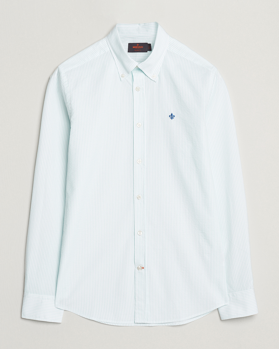 Homme | Chemises | Morris | Slim Fit Striped Seersucker Shirt Turquoise