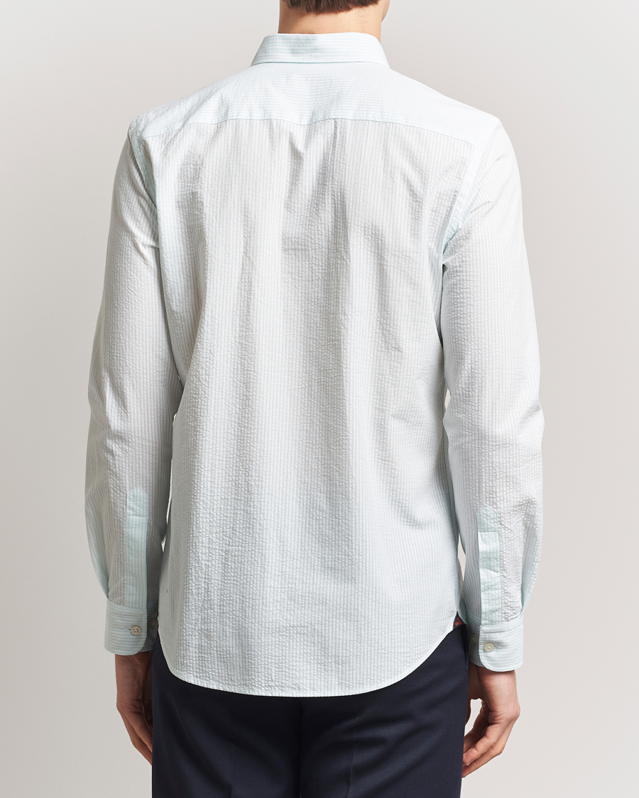 Homme | Chemises | Morris | Slim Fit Striped Seersucker Shirt Turquoise