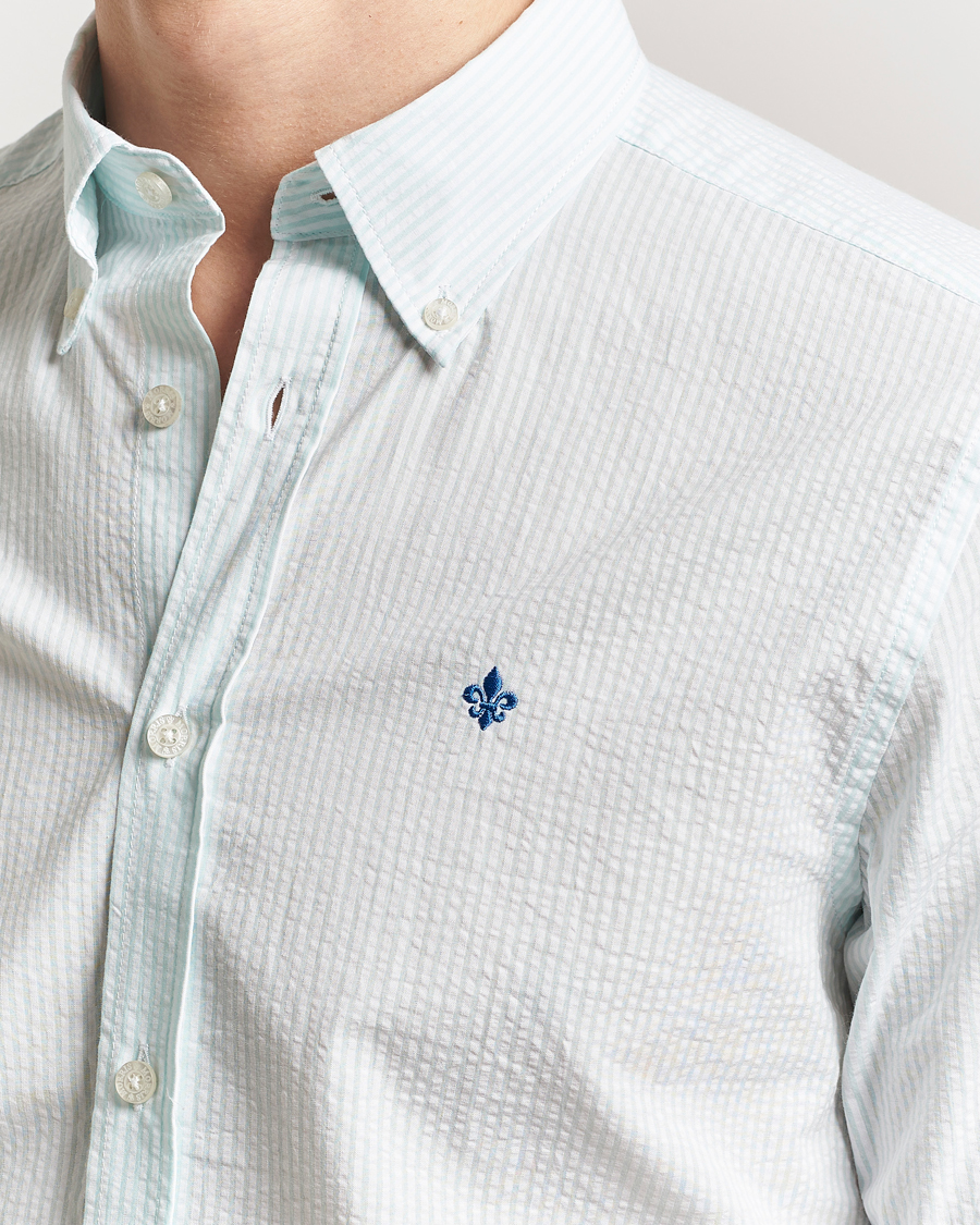 Homme | Chemises | Morris | Slim Fit Striped Seersucker Shirt Turquoise