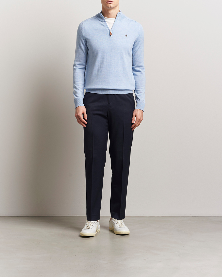 Homme | Pulls Et Tricots | Morris | John Merino Half Zip Light Blue