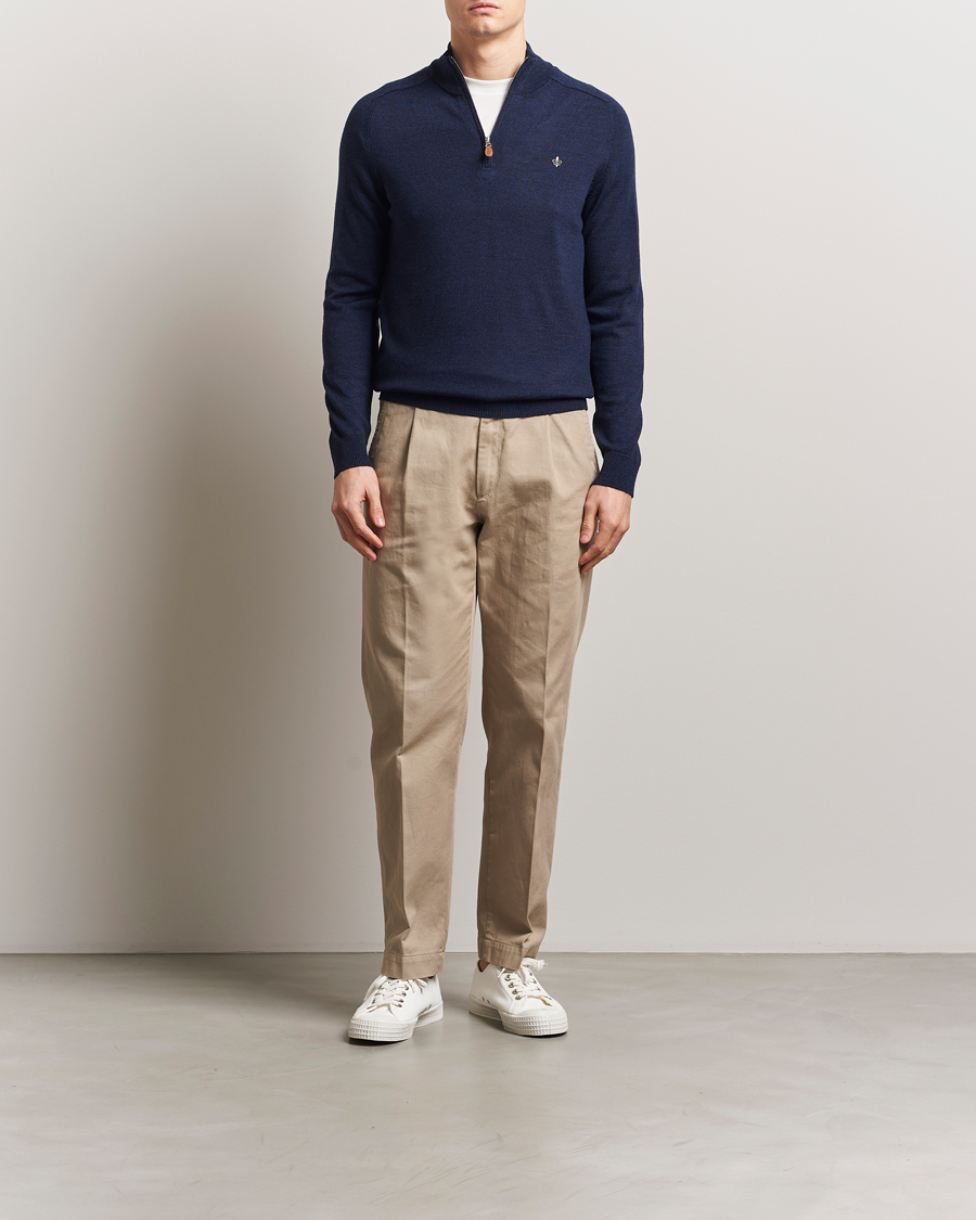 Homme | Pulls Et Tricots | Morris | John Merino Half Zip Dark Blue