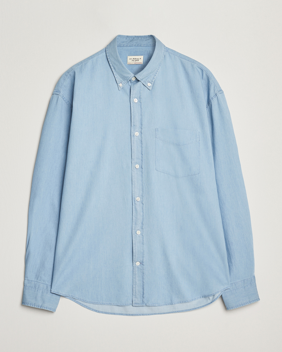 Homme | Chemises | GANT 240 Mulberry Street | Oversized Lux Indigo Shirt Light Blue