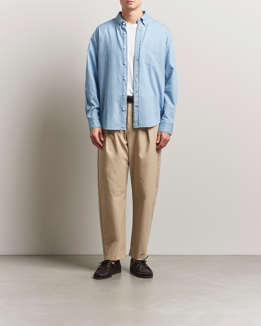Homme | Chemises | GANT 240 Mulberry Street | Oversized Lux Indigo Shirt Light Blue