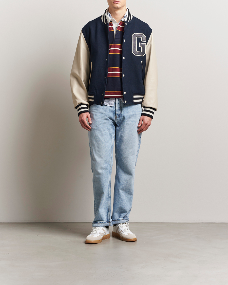 Homme | Manteaux Et Vestes | GANT 240 Mulberry Street | Leather Mix Varsity Jacket Navy