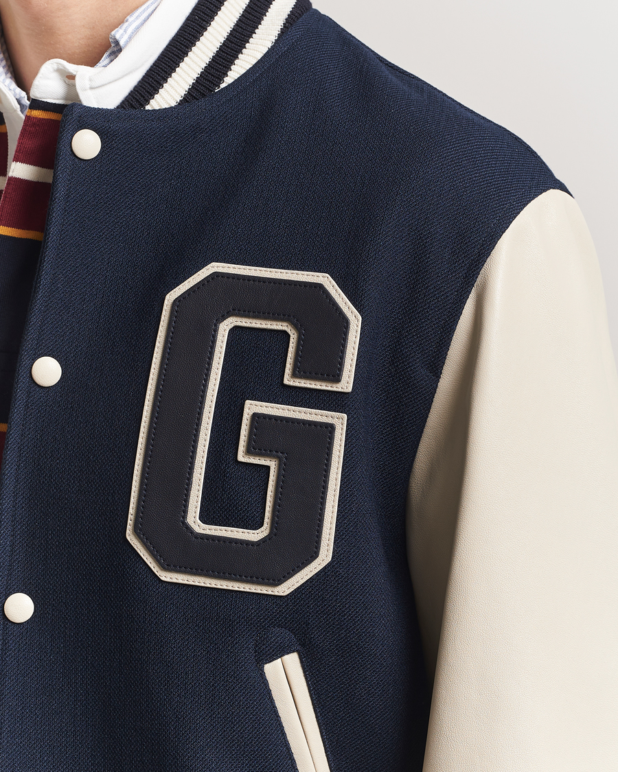Homme | Manteaux Et Vestes | GANT 240 Mulberry Street | Leather Mix Varsity Jacket Navy
