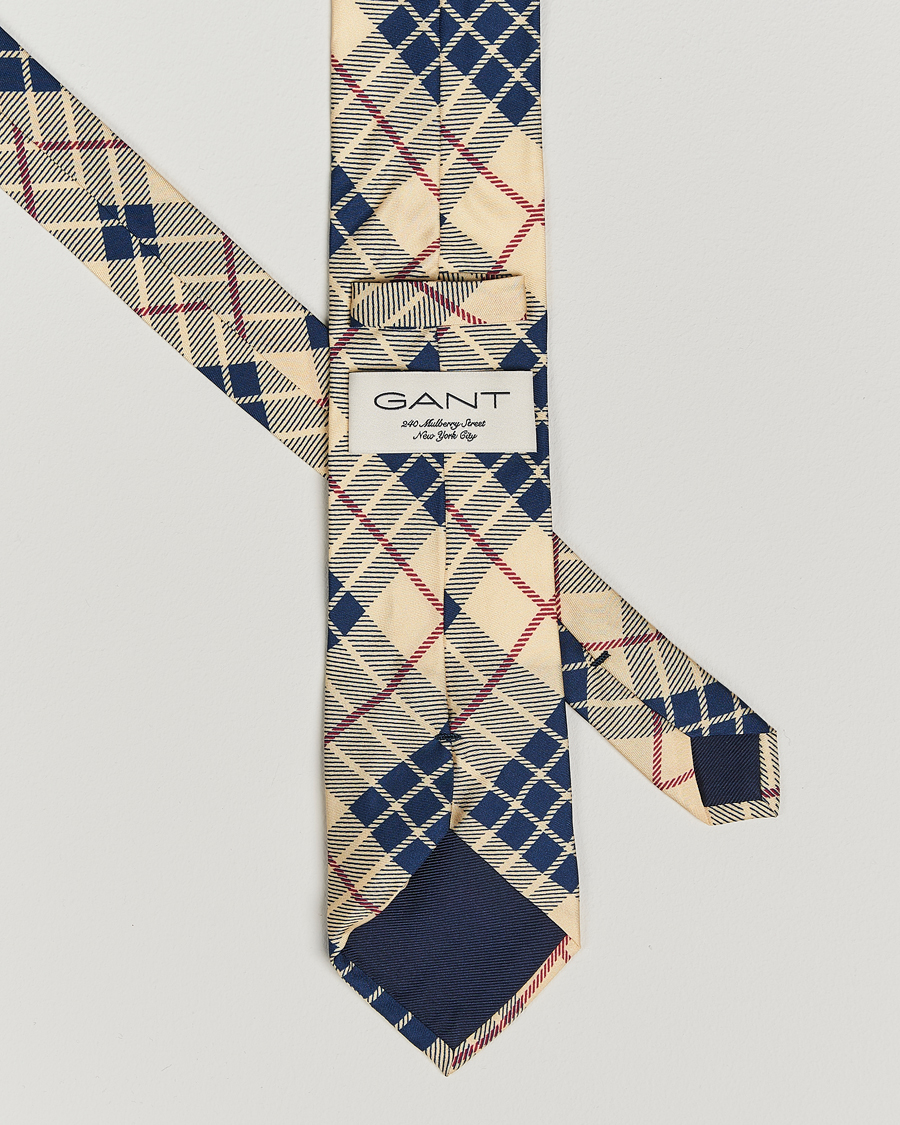 Homme | GANT 240 Mulberry Street Printed Check Silk Tie Dusty Light Yellow | GANT 240 Mulberry Street | Printed Check Silk Tie Dusty Light Yellow