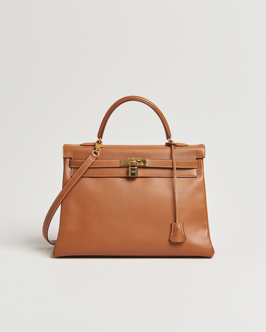 Homme | Hermès Pre-Owned Kelly 35 Courchevel Handbag Gold | Hermès Pre-Owned | Kelly 35 Courchevel Handbag Gold