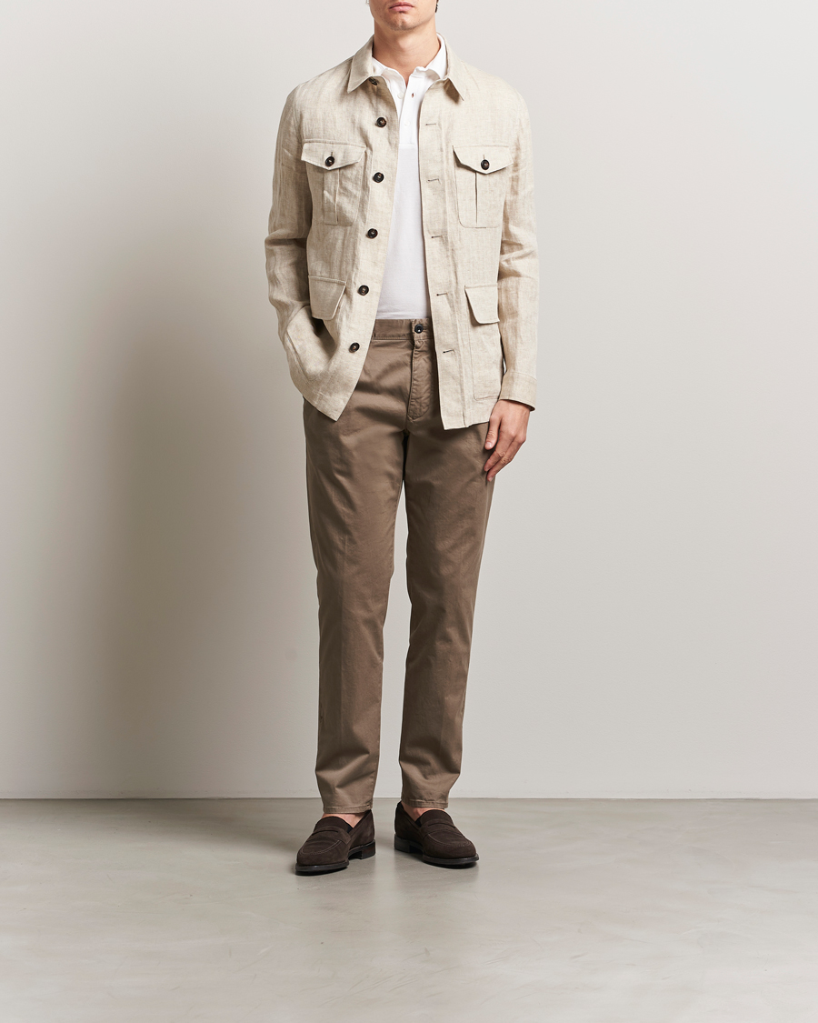 Homme | Manteaux Et Vestes | Incotex | Herringbone Linen Sahariana Beige