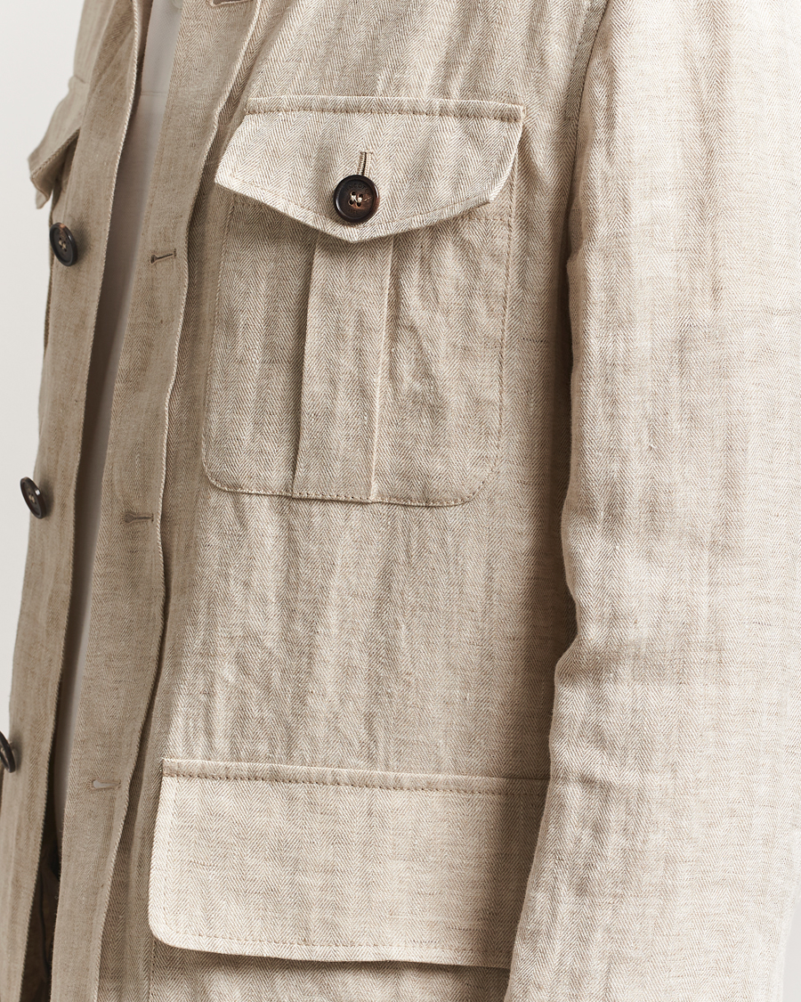 Homme | Manteaux Et Vestes | Incotex | Herringbone Linen Sahariana Beige