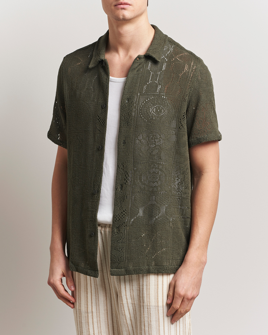 Homme | Chemises | LES DEUX | Hector Lace Short Sleeve Shirt Green