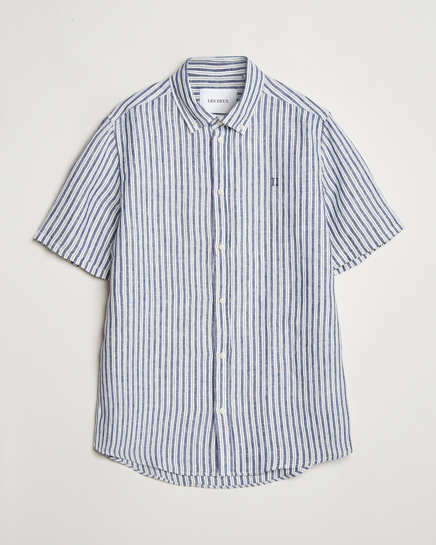 Homme | Chemises | LES DEUX | Kris Linen Short Sleeve Shirt Ivory/Blueprint