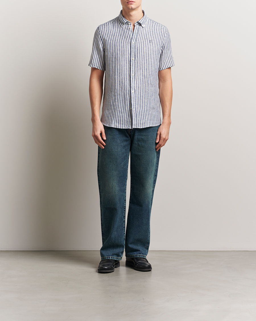 Homme | Chemises | LES DEUX | Kris Linen Short Sleeve Shirt Ivory/Blueprint