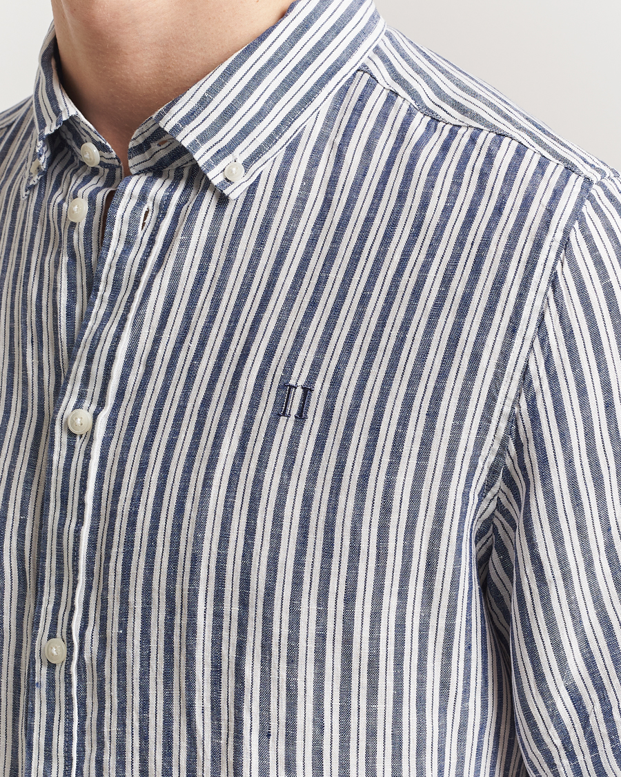 Homme | Chemises | LES DEUX | Kris Linen Short Sleeve Shirt Ivory/Blueprint