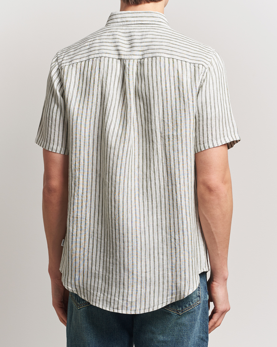 Homme | Chemises | LES DEUX | Kris Linen Short Sleeve Shirt Ivory/Green