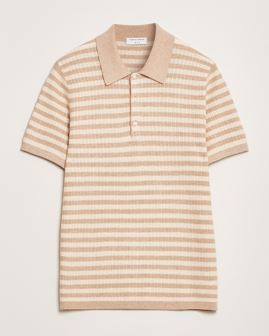 Homme | Polos | Tiger of Sweden | Erros Knitted Striped Polo Practical Beige