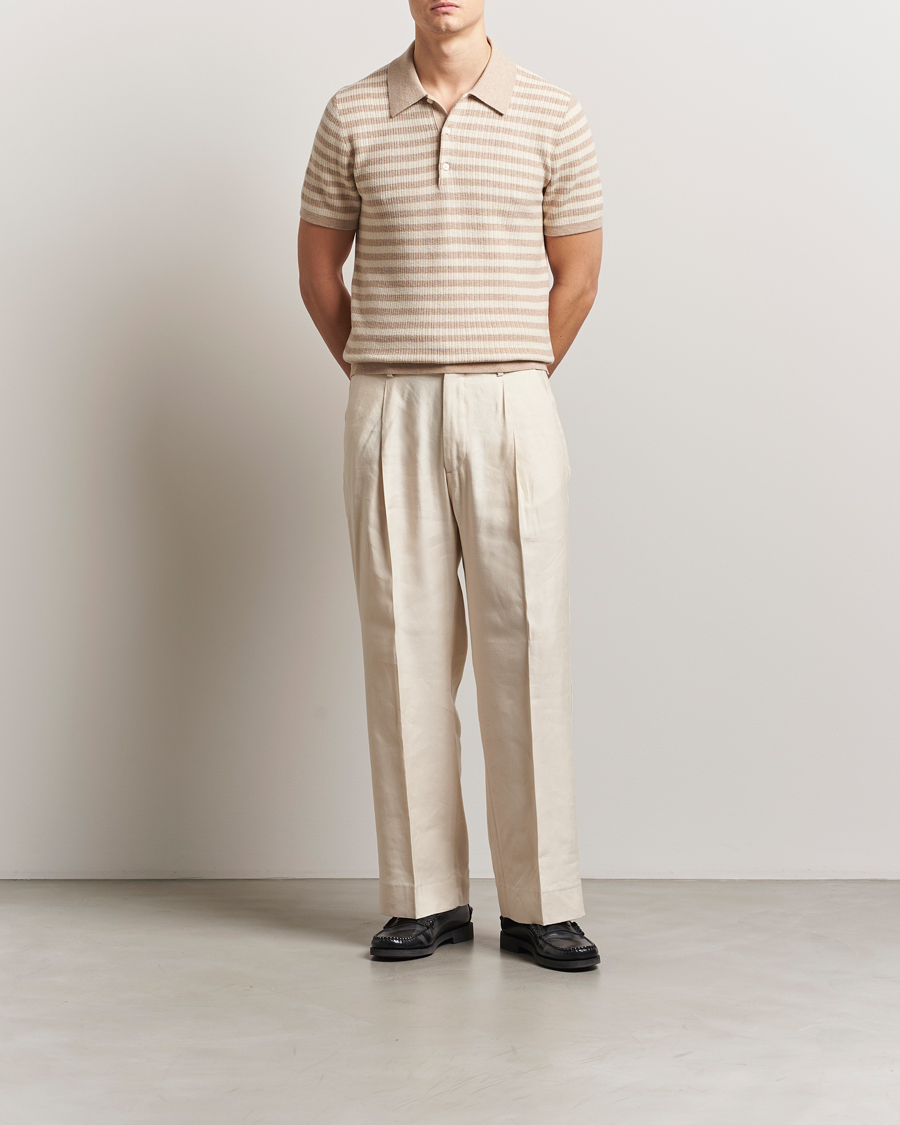 Homme | Polos | Tiger of Sweden | Erros Knitted Striped Polo Practical Beige