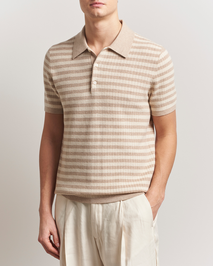Homme | Polos | Tiger of Sweden | Erros Knitted Striped Polo Practical Beige