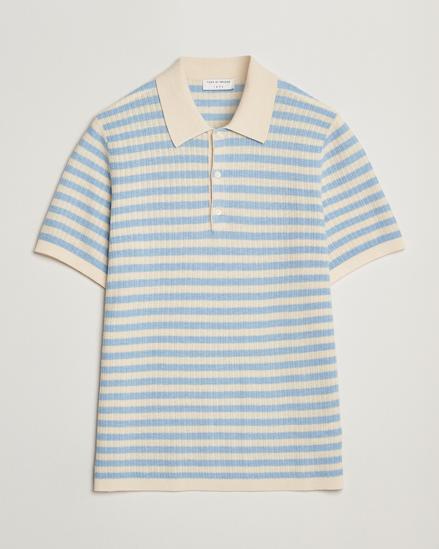 Homme | Polos | Tiger of Sweden | Erros Knitted Striped Polo Light Blue