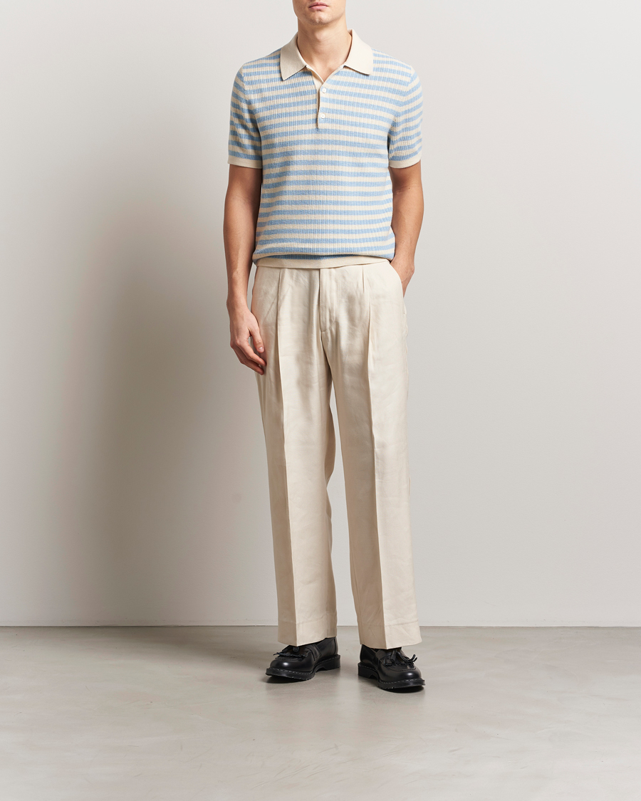 Homme | Polos | Tiger of Sweden | Erros Knitted Striped Polo Light Blue