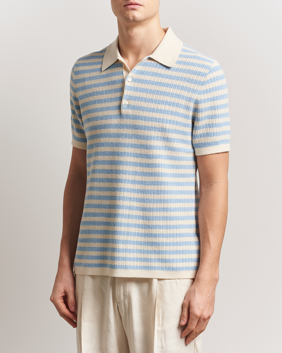Homme | Polos | Tiger of Sweden | Erros Knitted Striped Polo Light Blue