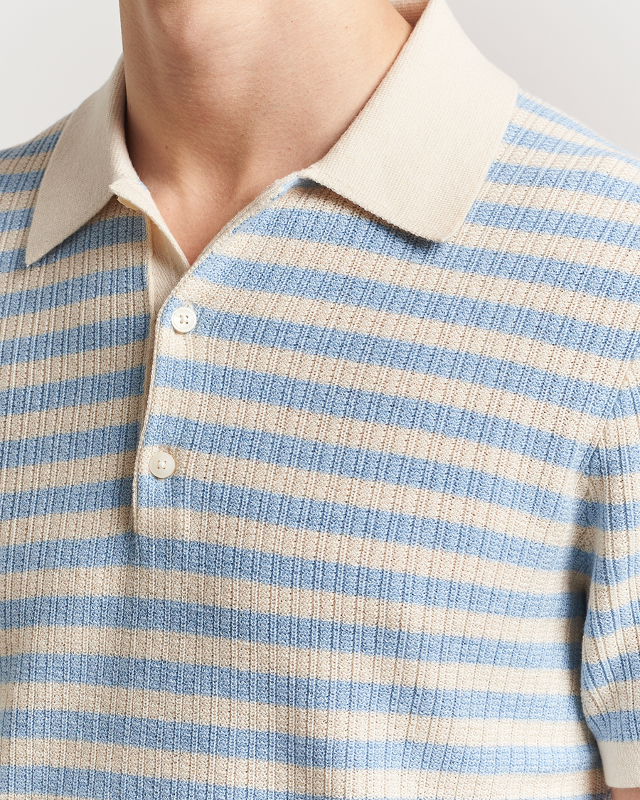 Homme | Polos | Tiger of Sweden | Erros Knitted Striped Polo Light Blue