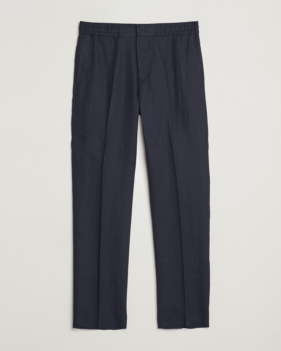 Homme | Pantalons | Tiger of Sweden | Tannen Linen Drawstring Trousers Midnight Blue