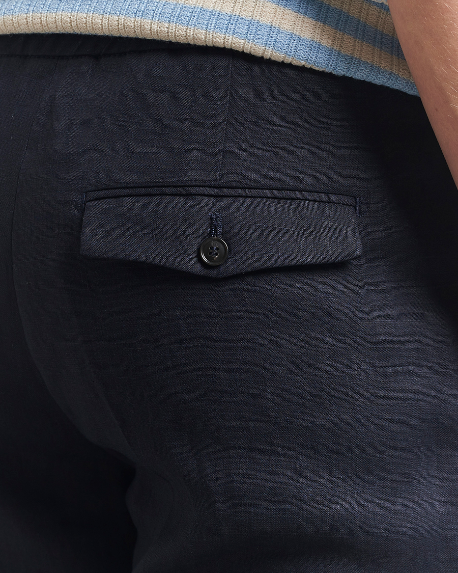 Homme | Pantalons | Tiger of Sweden | Tannen Linen Drawstring Trousers Midnight Blue