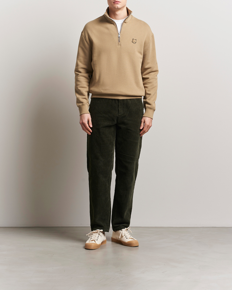 Homme | Pulls Et Tricots | Maison Kitsuné | Tonal Fox Head Half Zip Sweatshirt Cardamon