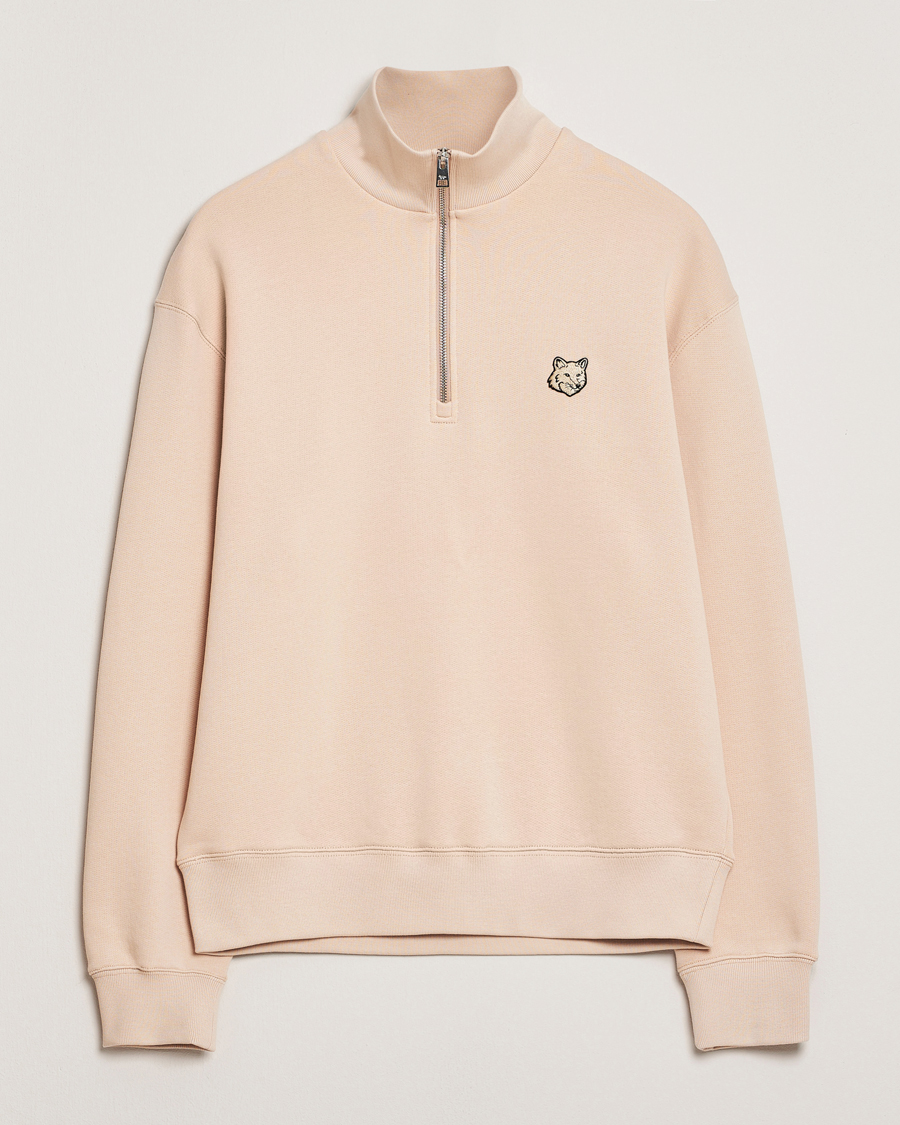 Homme | Pulls Et Tricots | Maison Kitsuné | Tonal Fox Head Half Zip Sweatshirt Smoke Beige