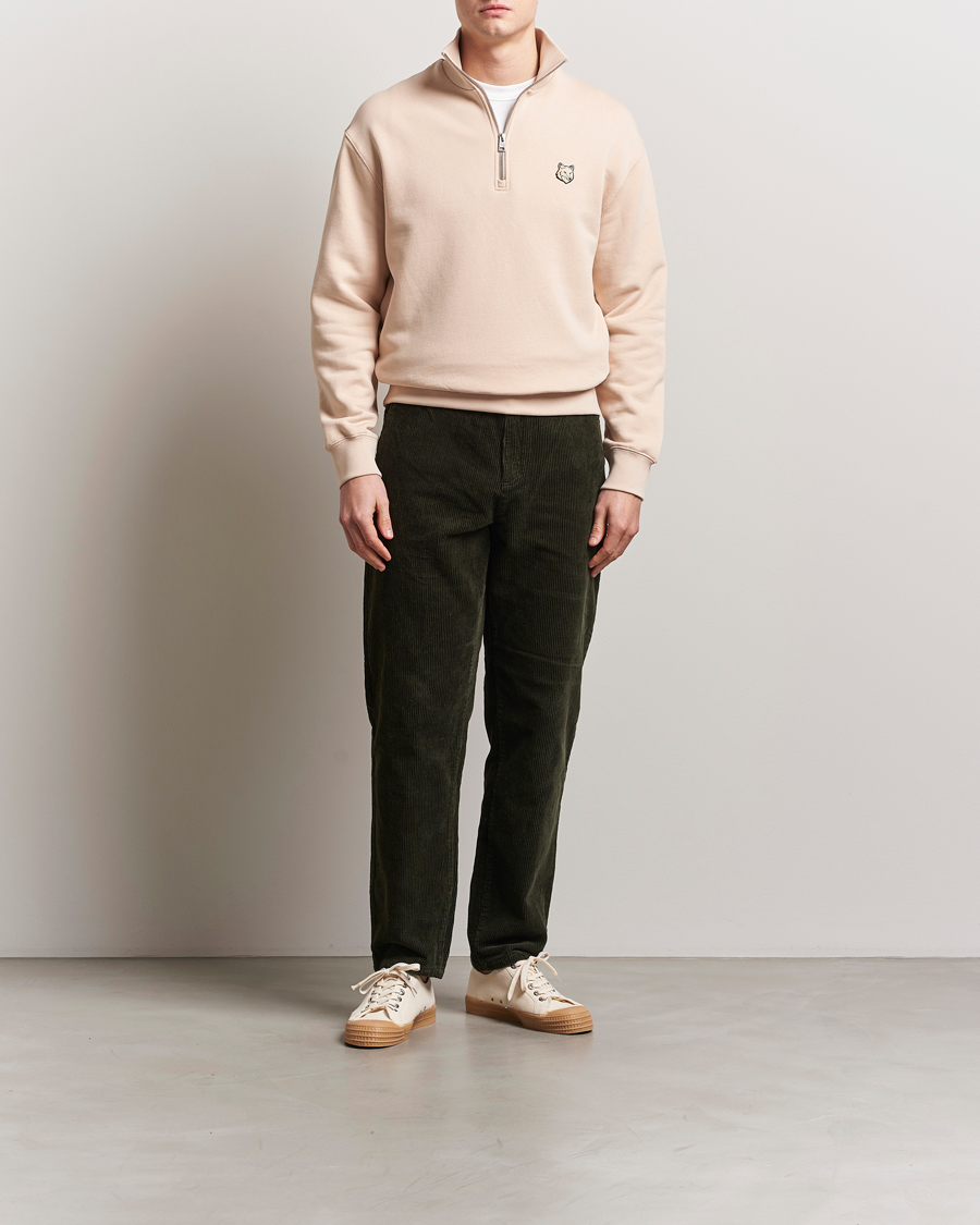 Homme | Pulls Et Tricots | Maison Kitsuné | Tonal Fox Head Half Zip Sweatshirt Smoke Beige
