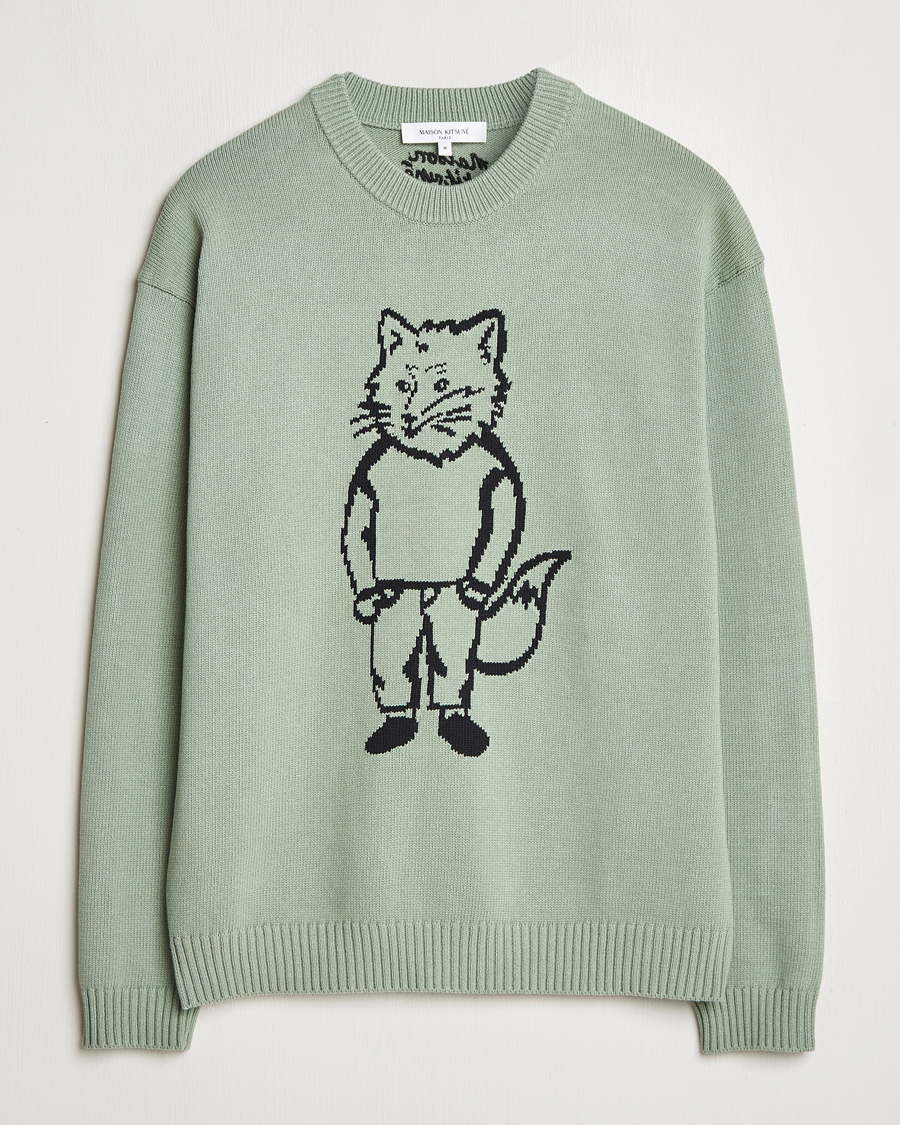 Homme | Pulls Et Tricots | Maison Kitsuné | Dressed Fox Knitted Sweater Vert De Gris