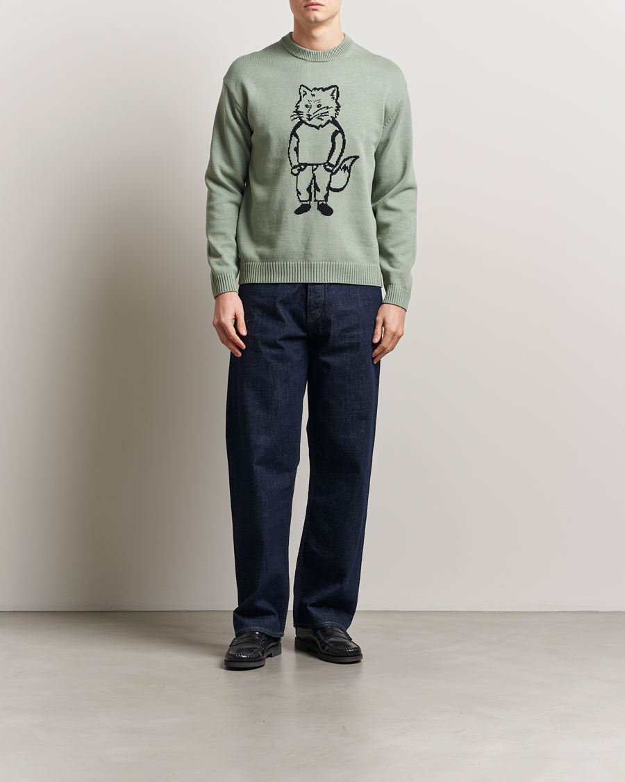 Homme | Pulls Et Tricots | Maison Kitsuné | Dressed Fox Knitted Sweater Vert De Gris