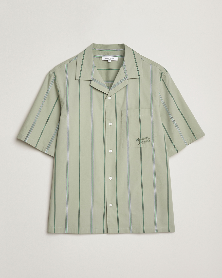 Homme | Chemises | Maison Kitsuné | Resort Striped Short Sleeve Shirt Vert De Gris