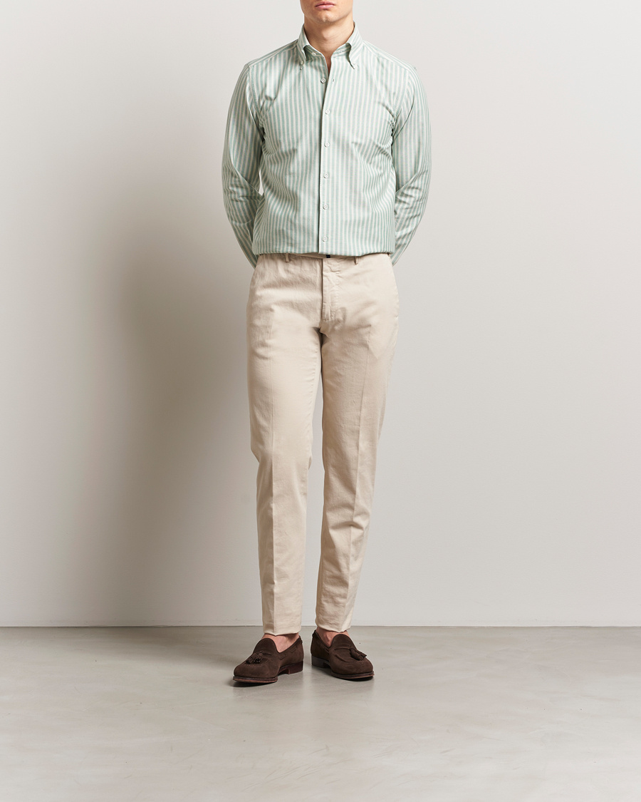 Homme | Chemises | 100Hands | Striped Japan Oxford Button Under Shirt Green