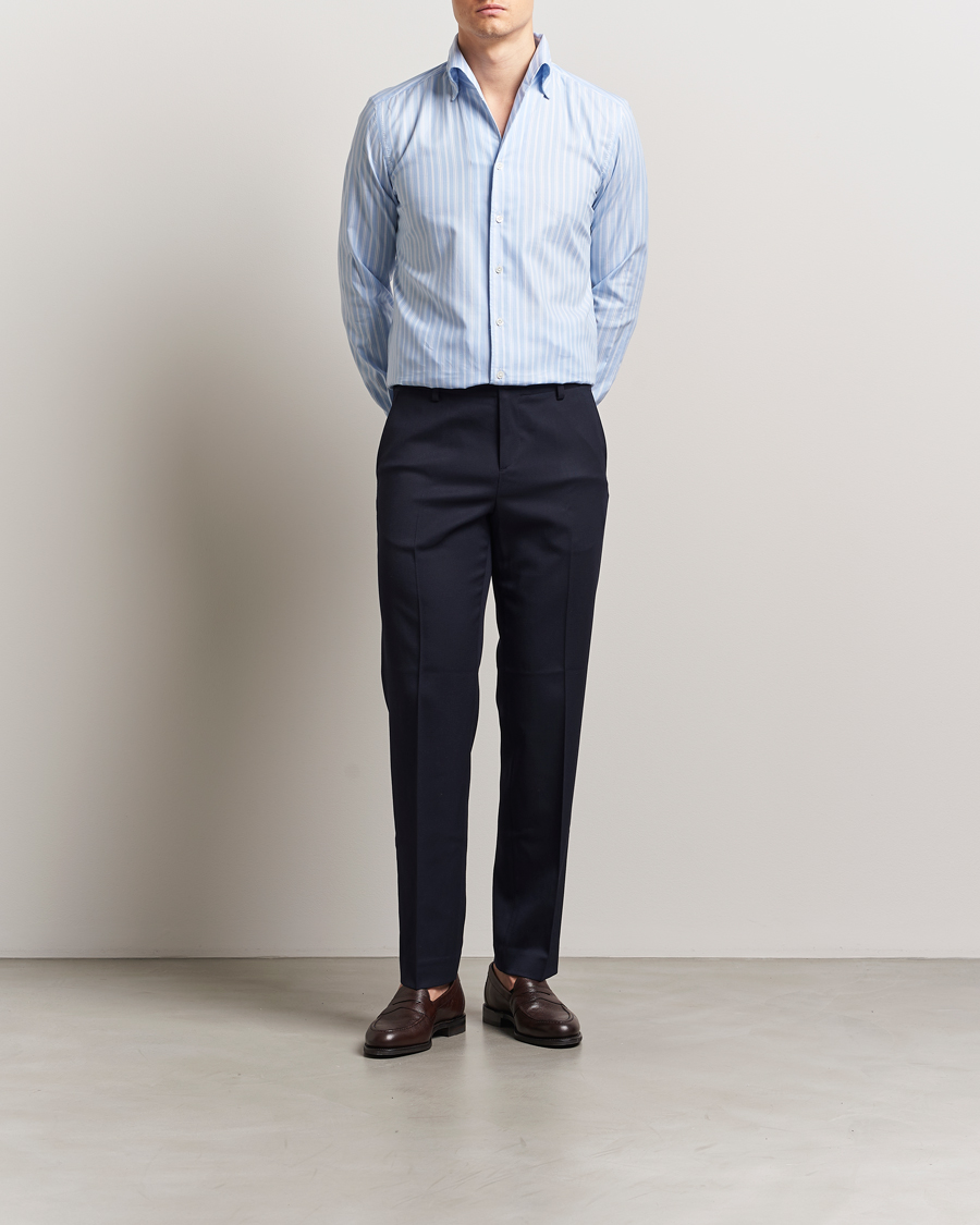 Homme | Chemises | 100Hands | Striped Button Down Oxford Shirt Blue