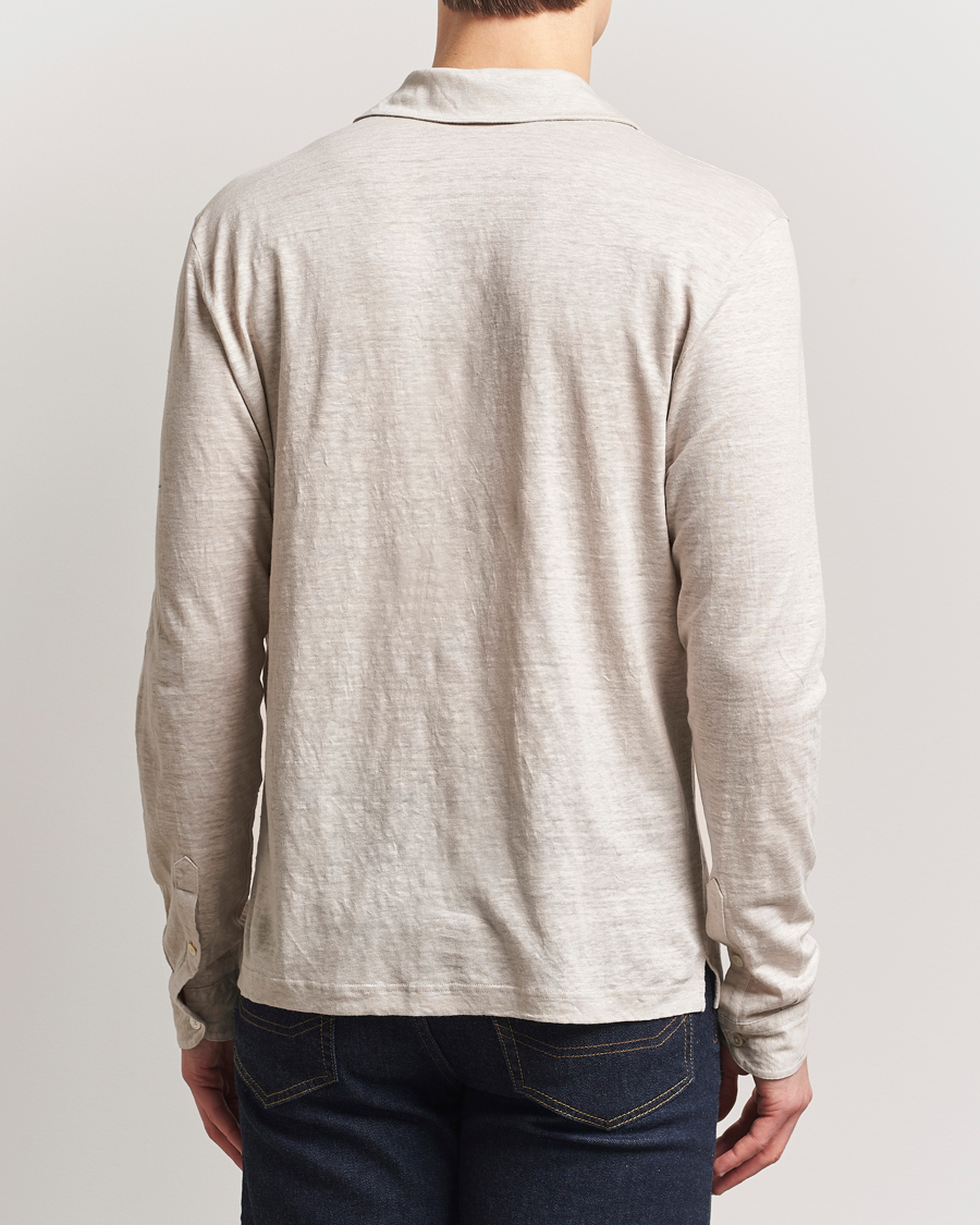 Homme | Polos | Gran Sasso | Washed Linen Long Sleeve Polo Beige Melange