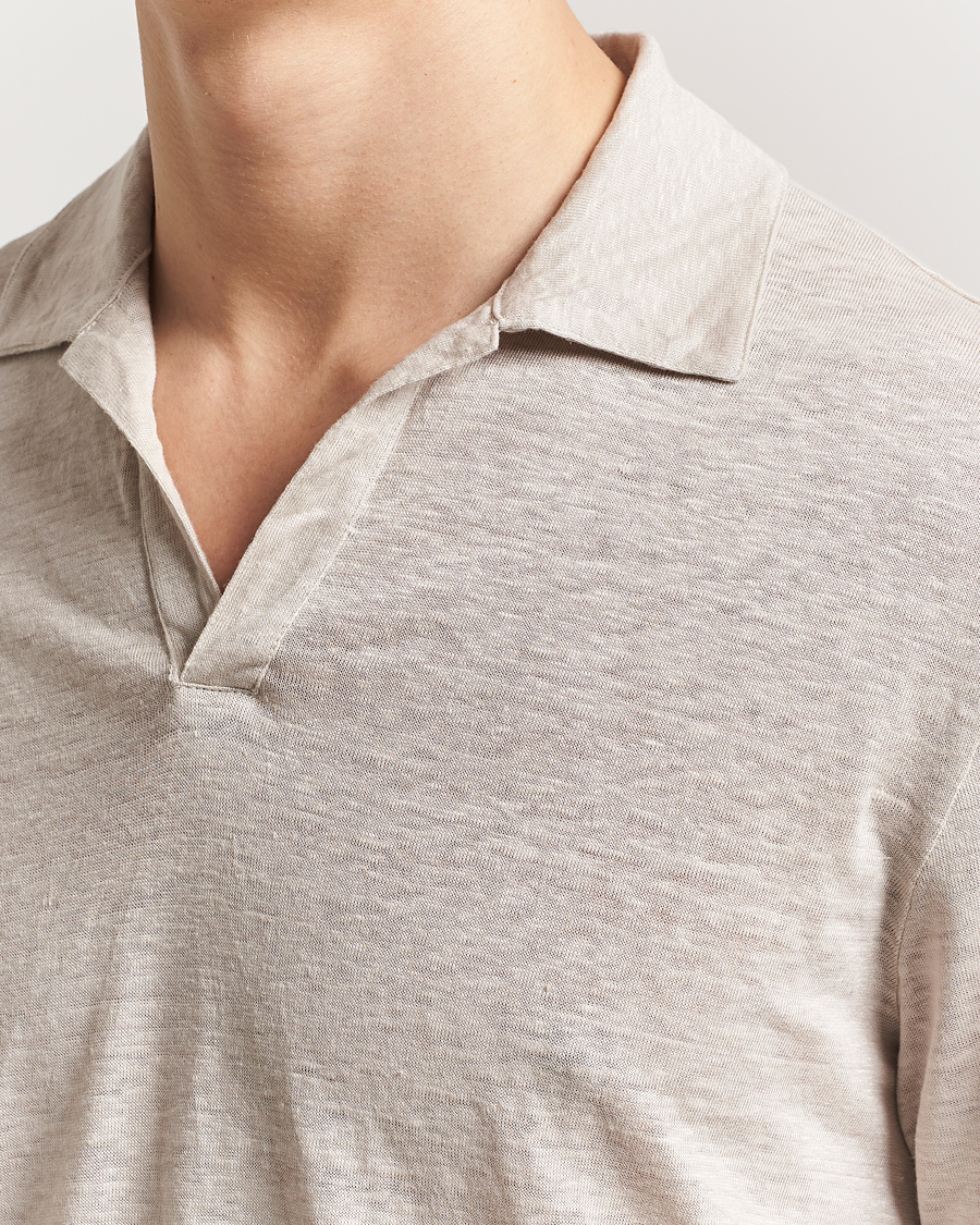 Homme | Polos | Gran Sasso | Washed Linen Long Sleeve Polo Beige Melange