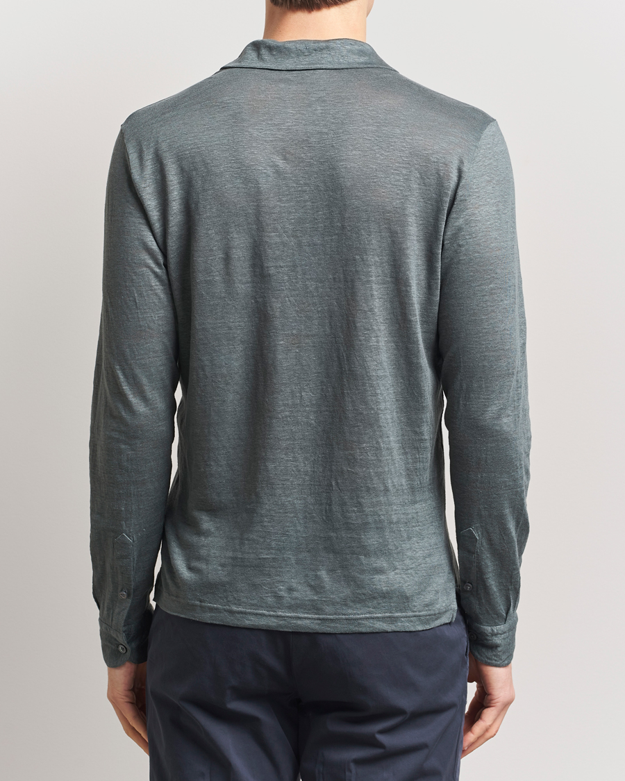 Homme | Pulls Et Tricots | Gran Sasso | Washed Linen Long Sleeve Polo Green Melange