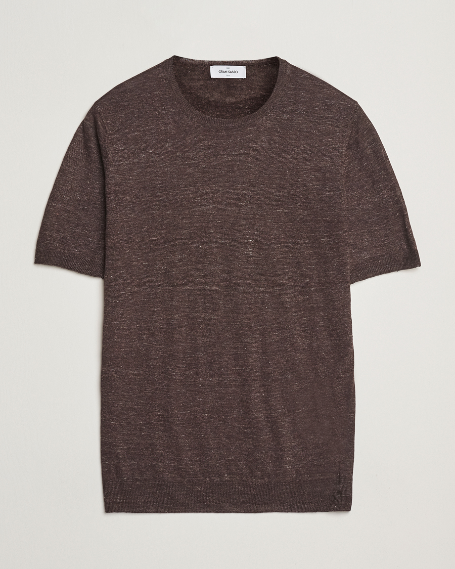 Homme | T-shirts | Gran Sasso | Knitted Linen T-Shirt Dark Brown Melange