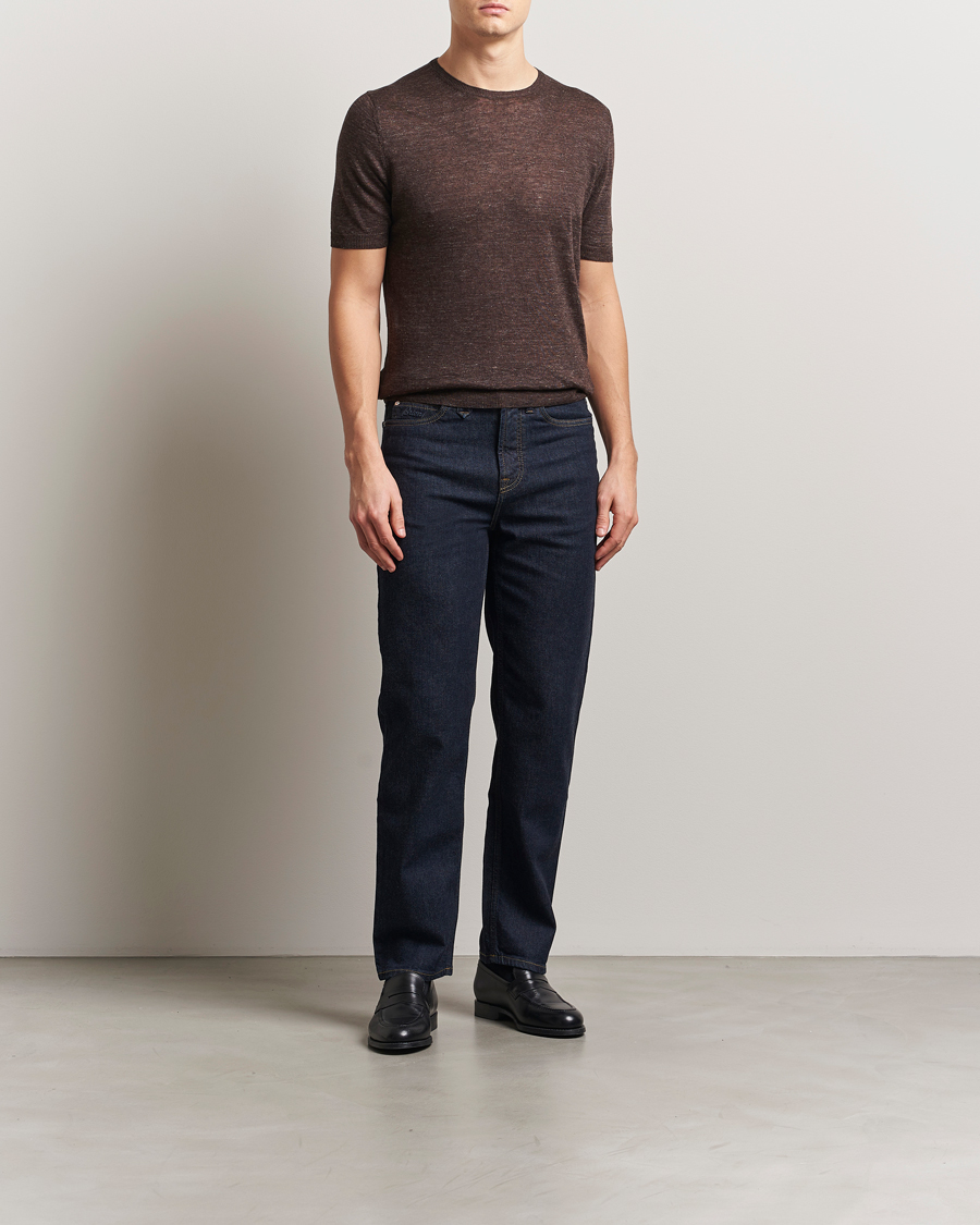 Homme | T-shirts | Gran Sasso | Knitted Linen T-Shirt Dark Brown Melange