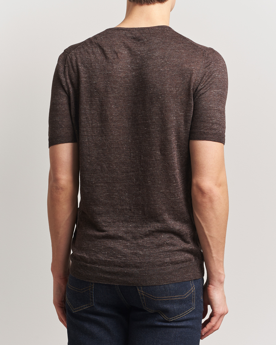 Homme | T-shirts | Gran Sasso | Knitted Linen T-Shirt Dark Brown Melange