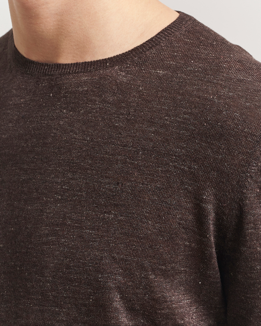 Homme | T-shirts | Gran Sasso | Knitted Linen T-Shirt Dark Brown Melange