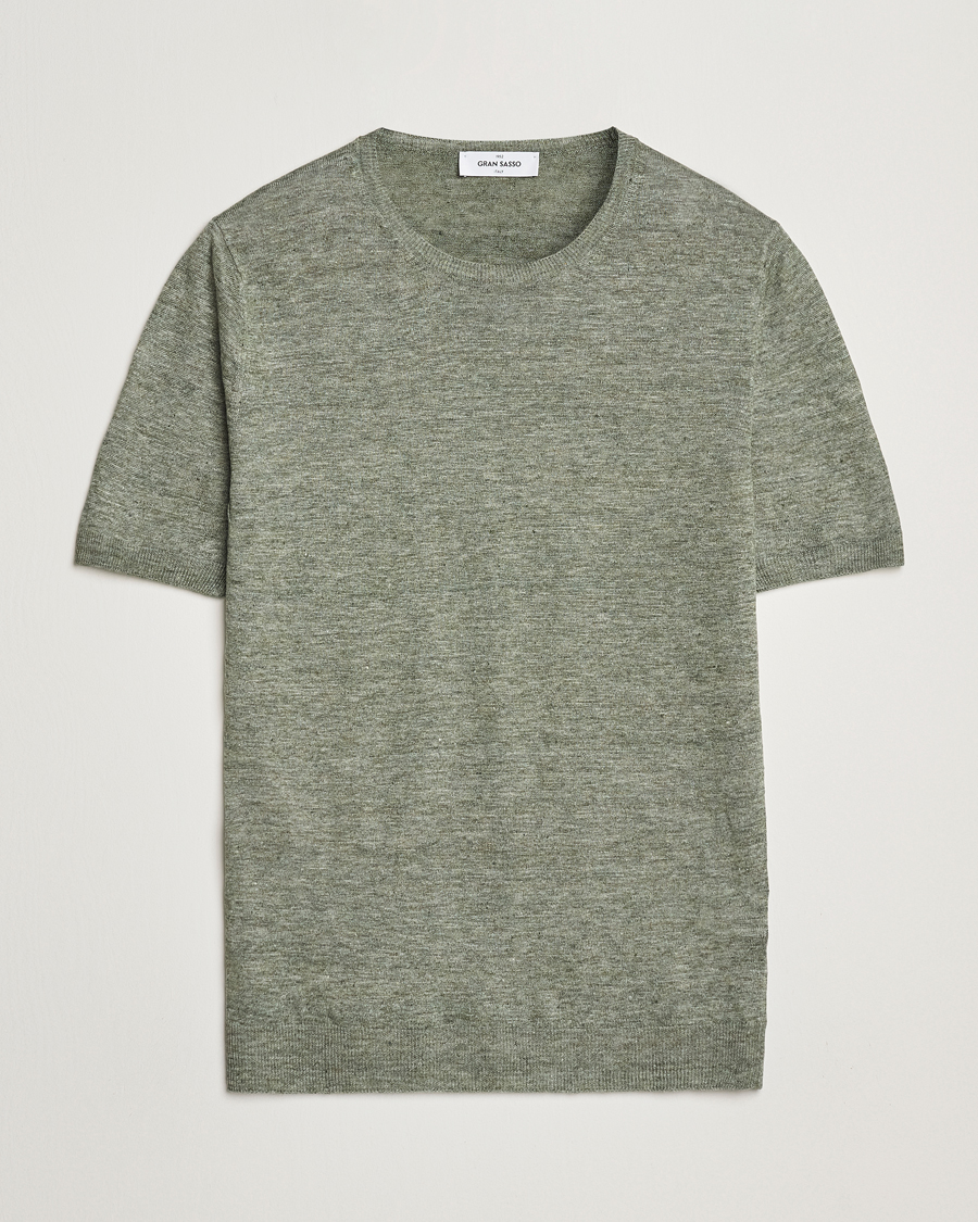 Homme | T-shirts | Gran Sasso | Knitted Linen T-Shirt Green Melange