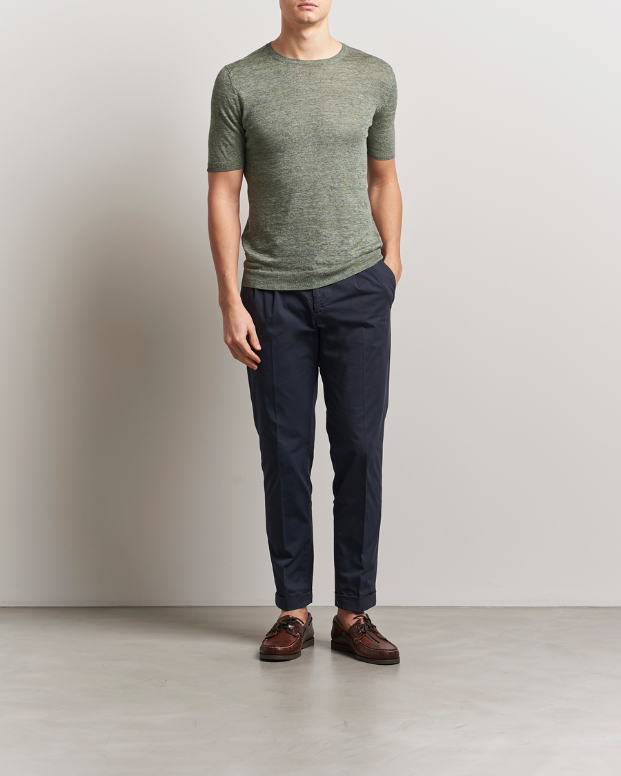 Homme | T-shirts | Gran Sasso | Knitted Linen T-Shirt Green Melange