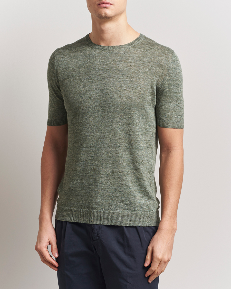 Homme | T-shirts | Gran Sasso | Knitted Linen T-Shirt Green Melange