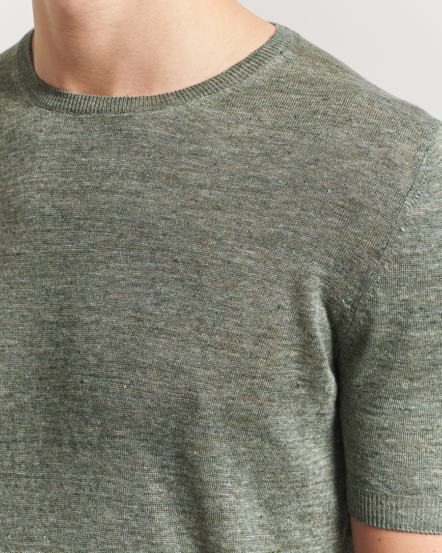 Homme | T-shirts | Gran Sasso | Knitted Linen T-Shirt Green Melange