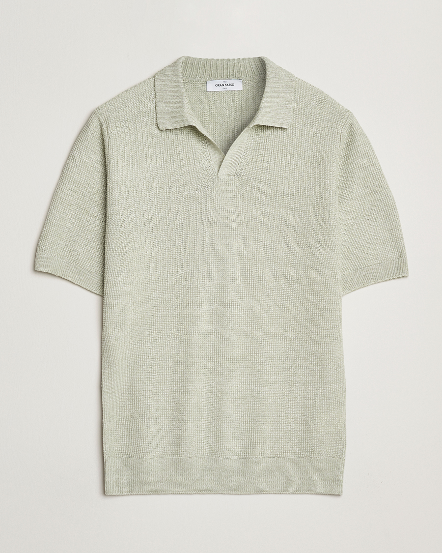 Homme | Polos | Gran Sasso | Linen/Cotton Open Collar Polo Light Green