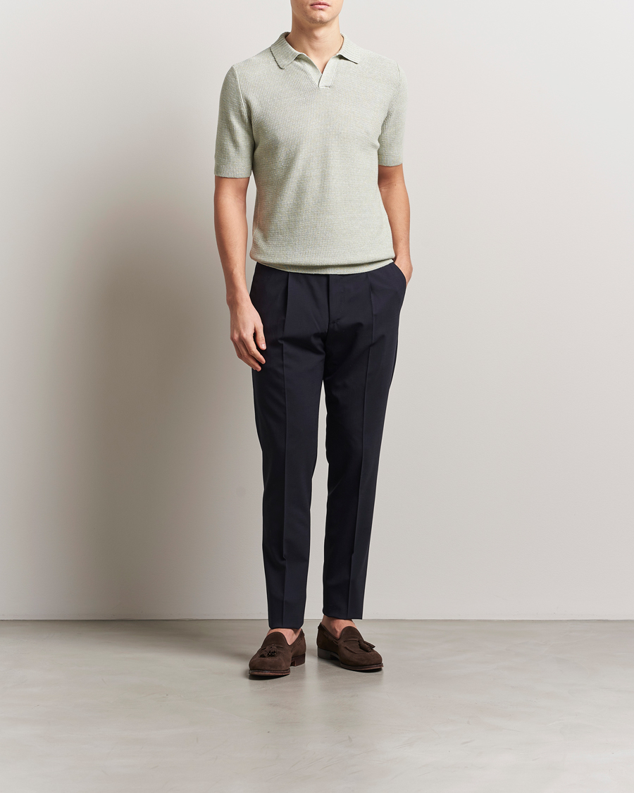 Homme | Polos | Gran Sasso | Linen/Cotton Open Collar Polo Light Green