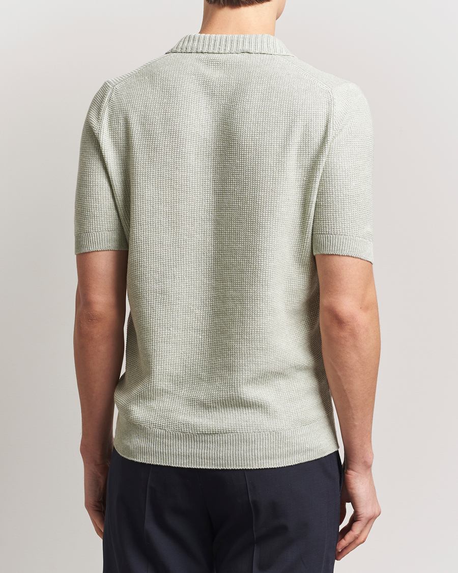 Homme | Polos | Gran Sasso | Linen/Cotton Open Collar Polo Light Green