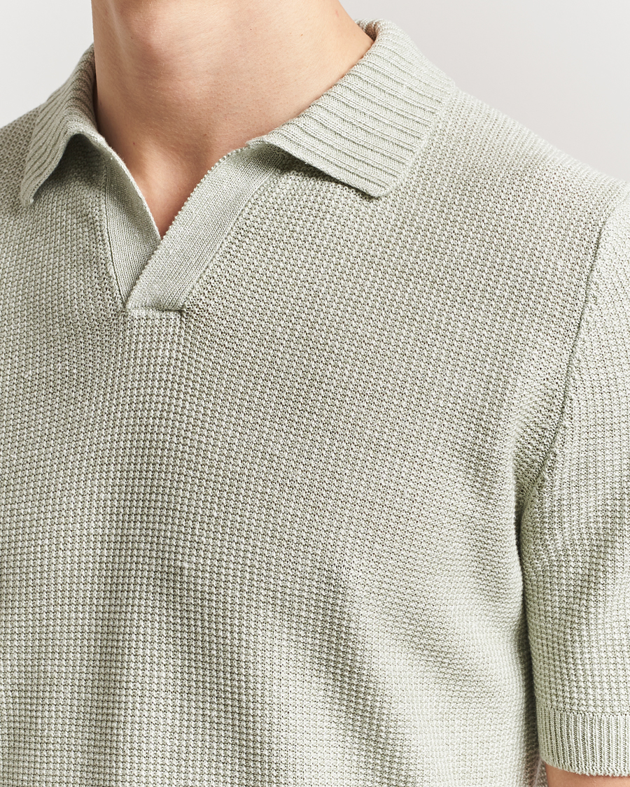Homme | Polos | Gran Sasso | Linen/Cotton Open Collar Polo Light Green